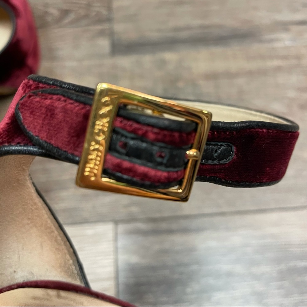 JIMMY CHOO Merlot Red Velvet Platform Heels Sz 9 - Picture 6 of 10